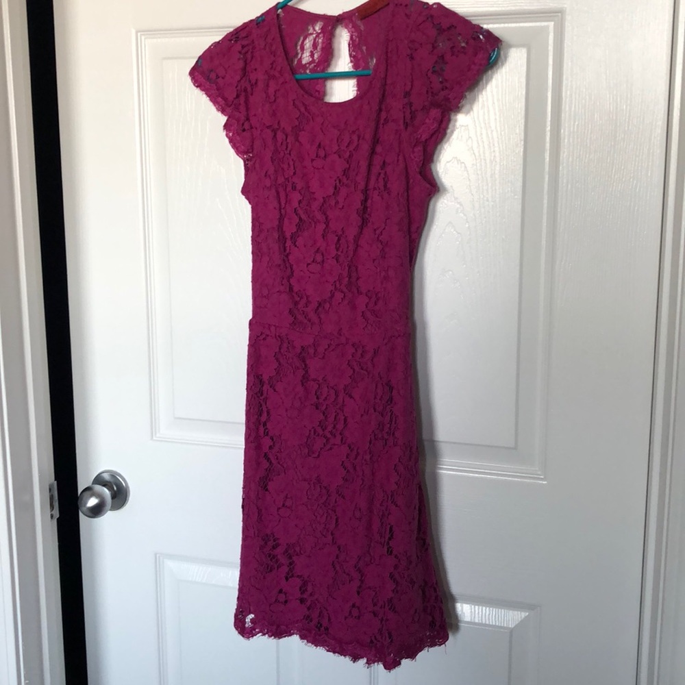 Magenta lace open back dress